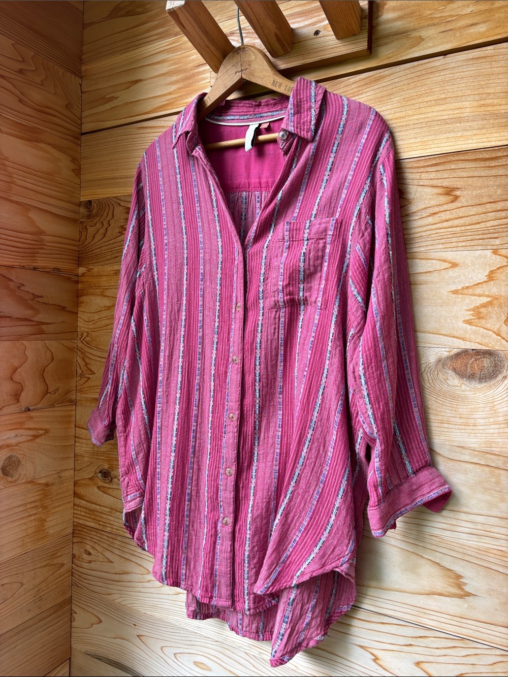 Anthropologie Pilcro The Bo Boyfriend Metallic Stripe Button Down Shirt XS Pink - Picture 4 of 12